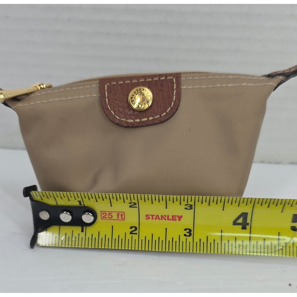 Longchamp Le Pliage Mini Coin Purse Beige Nylon Leather Trim Pouch 3693089841 - Picture 4 of 6